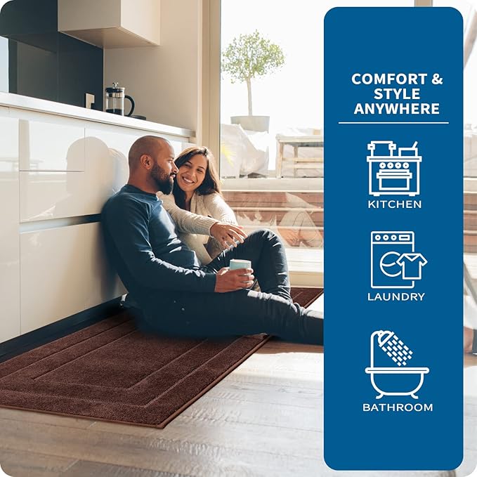 PURRUGS Machine Washable Kitchen Rug 32" x 47", Non-Slip/Skid Kitchen Runner Rugs & Floor Mats, Super Absorbent Soft Standing Mats for Kitchen, Sink & Laundry, Brown