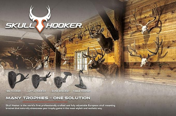 Skull Hooker Little Hooker Trophy Mount - Perfect Kit for Hanging and Mounting Hogs, Aoudad, Alligator, Black Bear Skulls for Display - Available in Graphite Black and Robust Brown