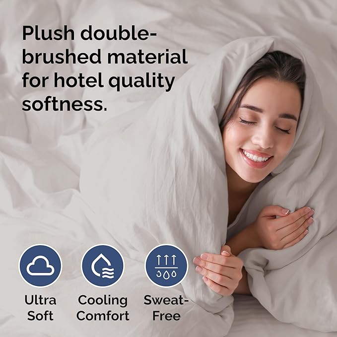Duvet Cover Queen Size Set - Extra Soft Queen Size Duvet Cover 90 x 90 with 2 Pillow Shams - Hotel Luxury Easy Care and Fade Free w/Zipper Closures & Ties - Comfy Breathable Bedding Set (Light Grey)