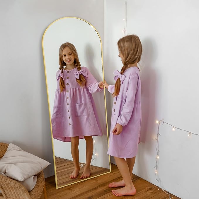 56"X18" Arched Full Length Mirror, Gold Floor Mirror with Stand Hanging or Leaning Against Wall, Tempered Glass Full Body Mirror for Bedroom Living Room, Aluminum Alloy Frame