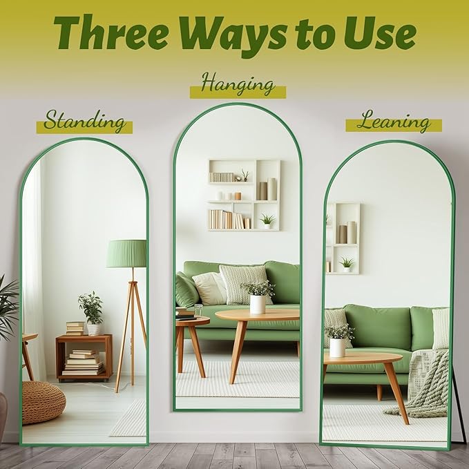 Antok Full Length Mirror, 58"x18" Floor Mirror, Arched Floor Standing Freestanding Arch Full Body Mirrors with Stand for Bedroom, Hanging Mounted for Living Room Cloakroom,Green
