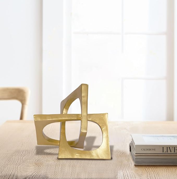 Modern Geometric Cube Sculpture Gold Knot Statue Decor Tabletop Sculpture and Figurines Cube Decorative Ornaments Knick Knacks Home Decor for Shelves Coffee Table Bookshelf Decoration Gifts