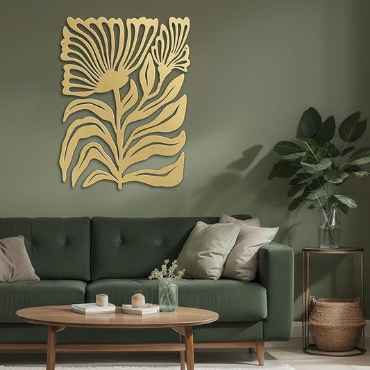 SIGNLEADER Metal Wall Art Decor Botanical Flower Minimalist Modern Abstract Wall Sculpture Hangings Home Decoration for Living Room, Bedroom, Bathroom, Kitchen, Outdoor - 18" Gold