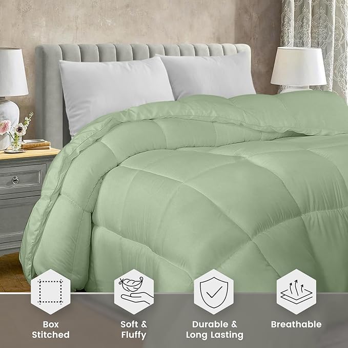 Utopia Bedding Comforter Duvet Insert, Quilted Comforter with Corner Tabs, Box Stitched Down Alternative Comforters Twin Size (Sage Green)