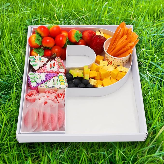 WENPACK 12.5" Cardboard Letter Shaped Mache Decorative Strawberries Fillable Sweets Initial Box with Clear Lid (White, P)