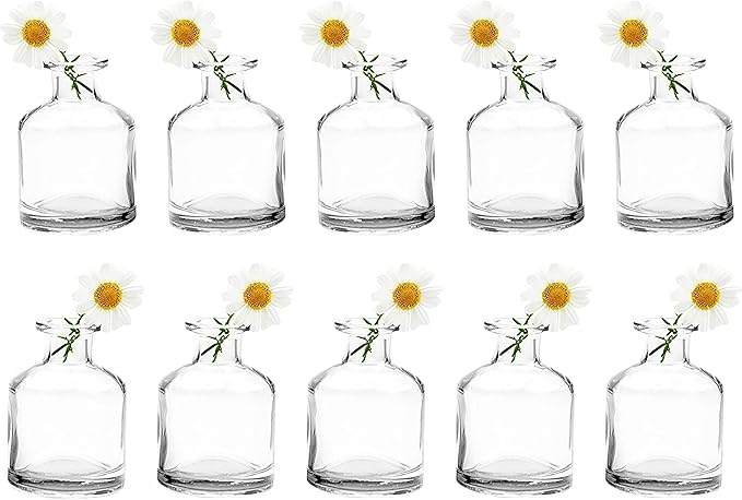 CHIVE ‘Loft’ Small Mini Flower Vases - Clear Glass Bud Vases, Set of 10 - Cute Vintage Rustic Centerpieces for Wedding, Events & Home - Premium Quality, Designed to Last