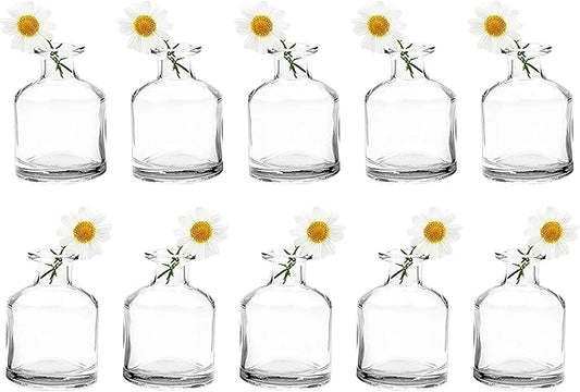 CHIVE ‘Loft’ Small Mini Flower Vases - Clear Glass Bud Vases, Set of 10 - Cute Vintage Rustic Centerpieces for Wedding, Events & Home - Premium Quality, Designed to Last