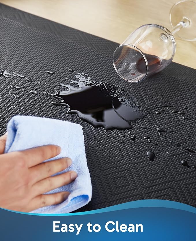 Ophanie Anti Fatigue Cushioned Mat, 3/4 inch Thick, 20x48 Kitchen Mats for Floor, Kitchen Rugs, Waterproof, Comfort Ergonomic Standing Mat for Office, Home, Standing, Black Non-Slip Ridged Bottom