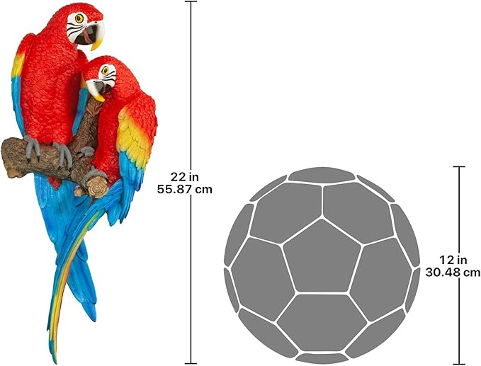 Design Toscano Tropical Scarlet Macaws Wall Sculpture, 22 Inch, Polyresin, Full Color