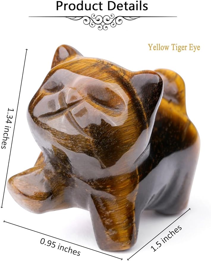 Jovivi Natural Tiger Eye Crystal Cat Statue Home Decor Carved Gemstone Cats Figurine Collectibles Pocket Sculpture Pet Memorial Decorative Ornament Gift for Cat Lovers