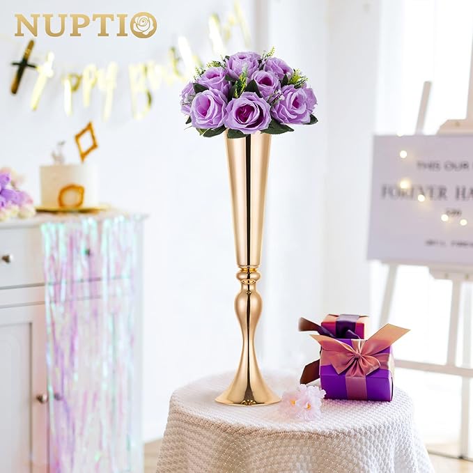 NUPTIO Artificial Flower Centrepieces for Tables - 6 Pcs Lilac Fake Flowers Roses Balls 9.5in Diameter - Silk Faux Rose Arrangement for Wedding Party Centerpiece Table Decor