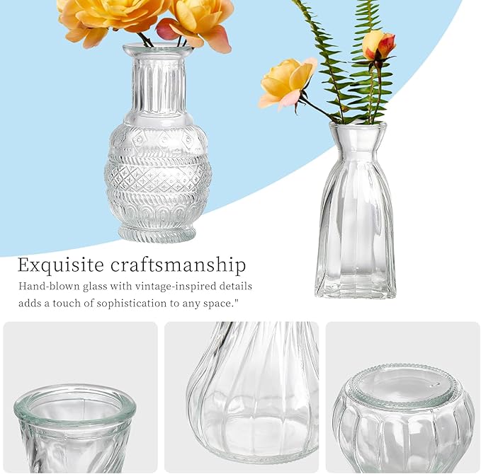 Glass Bud Vases Set of 64 - Assorted Small Mini Glass Vases for Flowers, Crystal Vintage Vase Set, Bulk Centerpieces for Table Décor, Wedding, Home and Events (Clear, 64 Pcs)