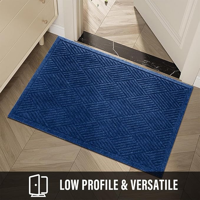 HIYARD Sturdy Front Door Mat, Absorbent Muddy Dirt Resist Welcome Door Mats Outdoor Indoor, Stain and Fade Resistant, Non-Slip Rubber Backing Low Profile Doormat for Entryway, 36×24, Blue