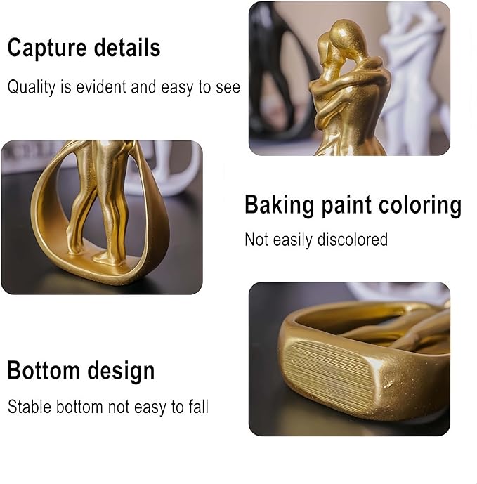 Nordic Couple Resin Sculpture Romantic Golden Love Statue for Home Decor Perfect for Couples 5.2 Inches