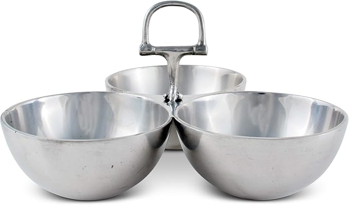 Arthur Court Equestrian Horse 3 Bowl Nut Snacks Candy Dish Bowl Ensemble - Cast Aluminum Hand Polished 5.5 inch Tall x 9 inch Wide
