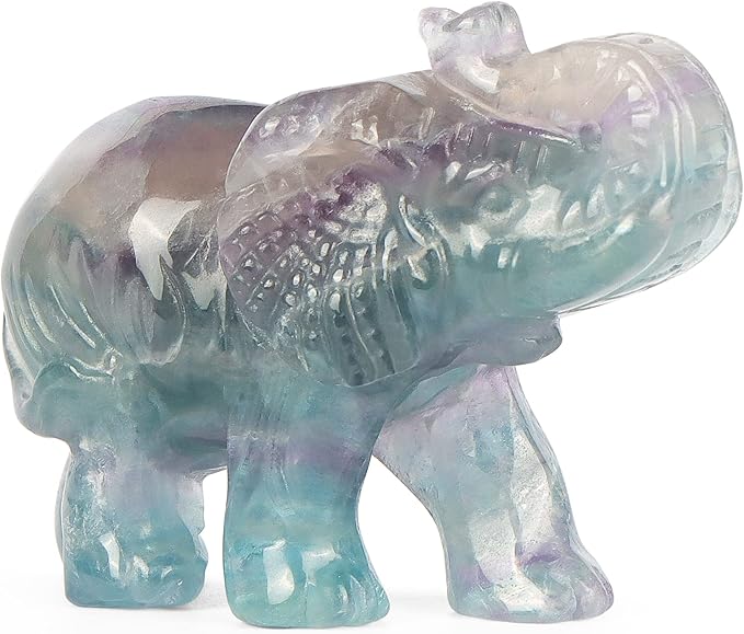 2.5" Rainbow Fluorite Crystal Elephant Decor Gemstone Hand Carved Animal Healing Statue Craft Home Office Gifts