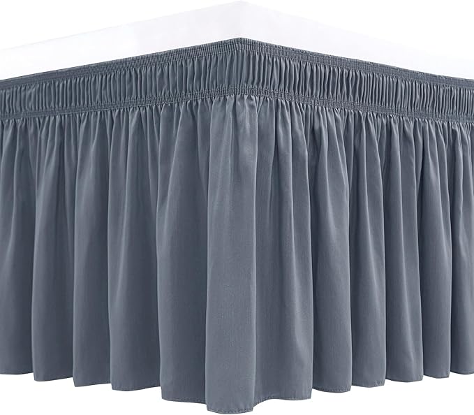 Biscaynebay Wrap Around Bed Skirts for Queen Beds 15" Drop, Dark Grey Flora Home Elastic Dust Ruffles Easy Fit Wrinkle & Fade Resistant Silky Luxurious Fabric Machine Washable