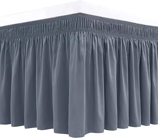 Biscaynebay Wrap Around Bed Skirts for King & Cal King Beds 15" Drop, Dark Grey Adjustable Elastic Dust Ruffles Easy Fit Wrinkle & Fade Resistant Silky Luxurious Fabric Machine Washable