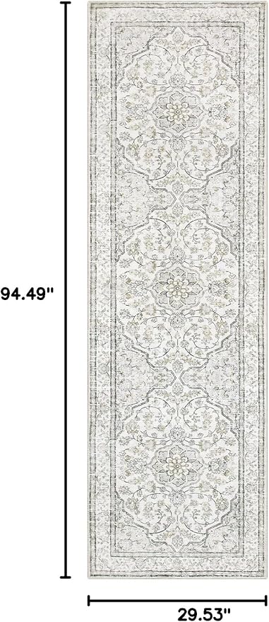 Lahome Oriental Washable Runner Rug,2.5x8 Runner Rug for Entryway Indoor Non-Slip,Kitchen Runner Rugs Non Skid Washable,Traditional Thin Wide Carpet Runner for Laundry Hallway Bathroom,(8ft,Beige)