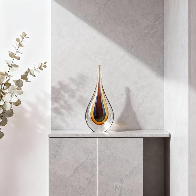 DOVDOV Blown Glass Sculpture, Collectible Stained Glass Art Statue, Unique Teardrop Ornament, Suitable for Office, Bookshelf, Dressing Table, Living Room Coffee Table, or Mantelpiece Display.