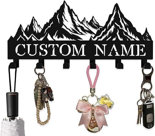 Custom Metal Key Rack Hooks, Personalized Key Holder for Wall, Mountain Theme Wall Decoration, Key Hanger Organizer for Living Room, Entryway, Offices, Kitchen Decor