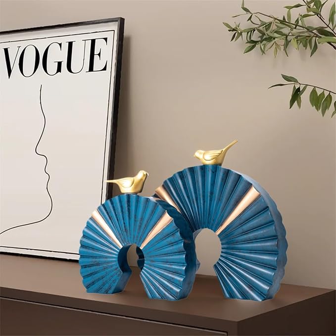 Minimalist Round Statue Above Cabinet Decor Kitchen, Modern Decorative Sculpture Home Decorations for Living Room Coffee Table, Office Decor Items, Center Pieces Decoration (Blue Gold)