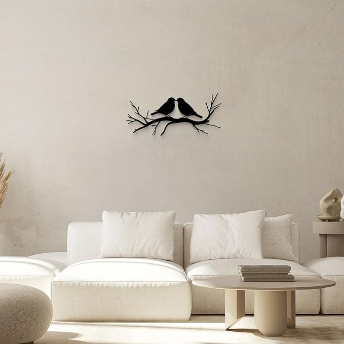 GlintHome Black Metal Wall Art Bird on Tree Branch Silhouette Bird Art Decor for Living Room Garden Bedroom Office Home Wall Decor