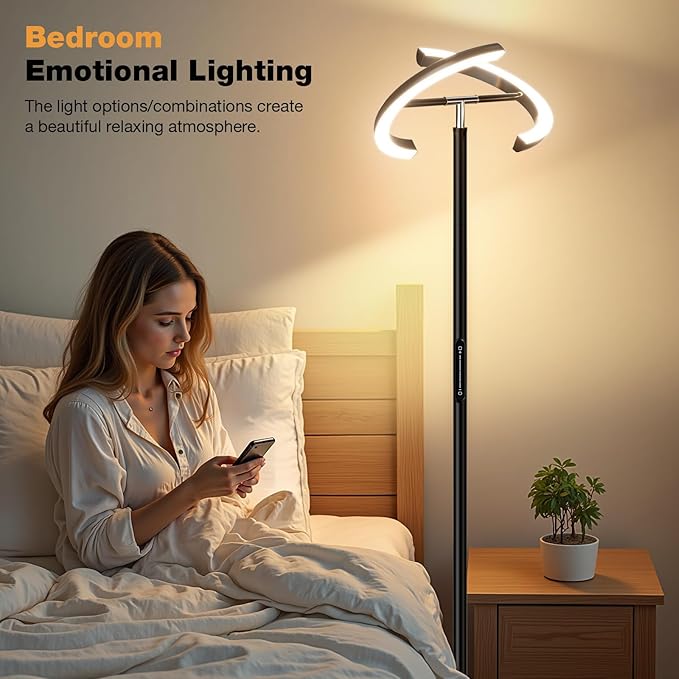 PreeOtti Floor Lamps for Living Room, 40W/2400LM Rotatable LED Floor Lamp with Touch & Remote Control, 70" Tall Standing Lamp Stepless Dimmable, Modern Torchiere Corner Lamp for Bedroom, Office
