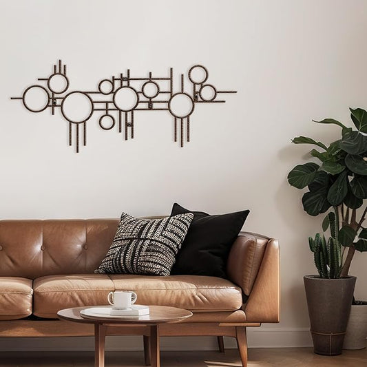 SIGNLEADER Metal Wall Decor Round Circle Lines Minimalist Modern Luxury Wall Sculpture Hangings 3D Statue Home Decoration for Living Room, Bedroom, Bathroom, Kitchen, Fireplace, Office - 24" Bronze