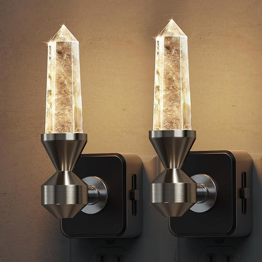 L LOHAS LED Night Light: Night Lights Plug into Wall, 2 Pack Dimmable Night Light Aesthetic Crystal, Warm Light 3000K, Dusk to Dawn Sensor, Healing Stone Decorative Nightlight for Home Living Room