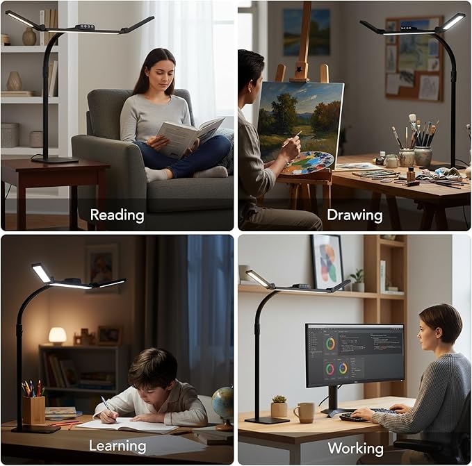 LED Desk Lamp for Home Office with Base, 28.2" Adjustable Gooseneck Swing Arm Ultra Bright Desk Light, Dimmable Architect Table lamp for Desktop Computer Light, Reading, Study, Workbench