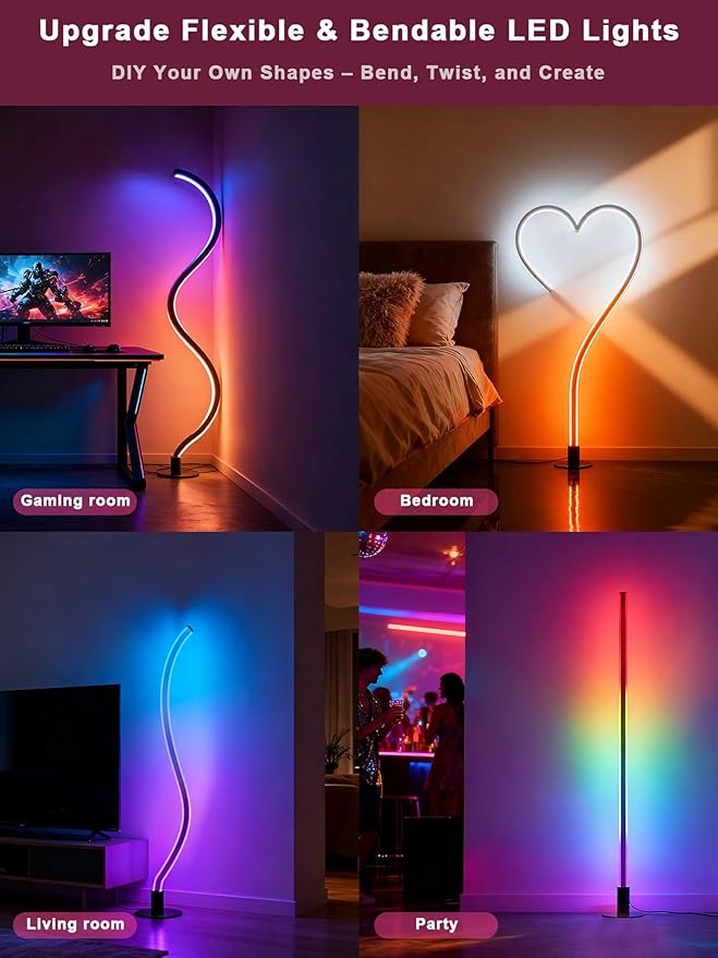 Corner Floor Lamp 2 Pack, LED Corner Lamp with 1300lm Smart Modern Floor Light with Music Sync, 16 Million Colors, Timer and DIY Shape with APP & Remote Control for Living Room, Bedroom, Gaming Room