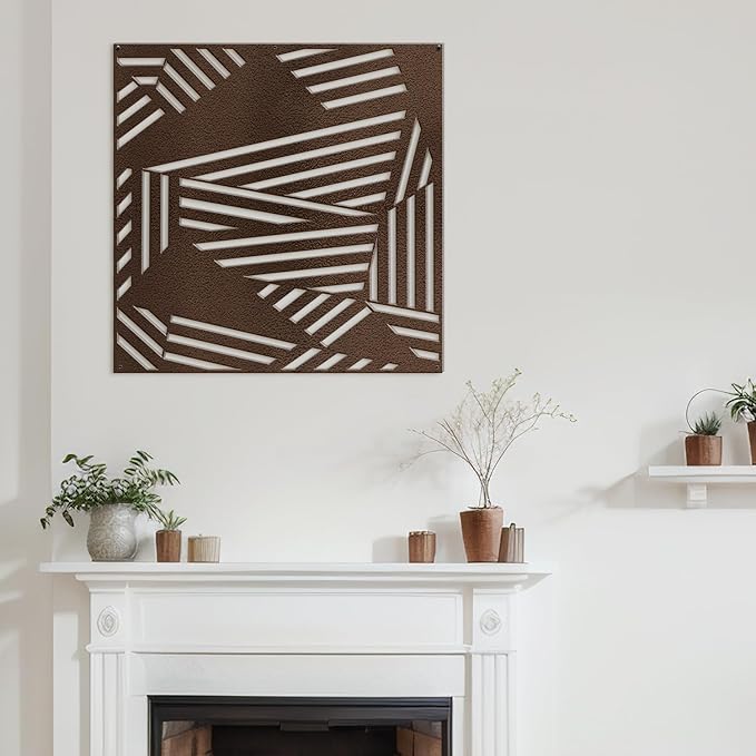 SIGNLEADER Metal Wall Decor Abstract Geometric Minimalist Modern Luxury Wall Sculpture Hangings 3D Statue Home Decoration for Living Room, Bedroom, Bathroom, Kitchen, Fireplace, Office - 24" Bronze