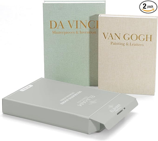 Premium Decorative Books - Set of 2 - Linen Storage Box for Coffee Table Faux Decor Boxes for Bookshelf Fake Books for Decoration for Living Room - Modern Home (Beige & Sage)
