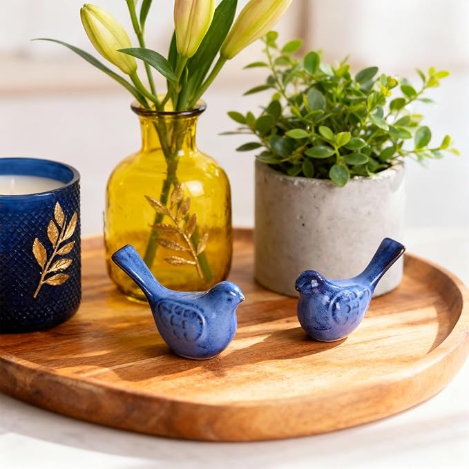 LCCCK Ceramic Bird Figurines Home Decor, Blue Love Birds Statue for TV Stand Accent, Ceramic Snimals Sculpture Farmhouse Small Decor for Shelves, Or Coffee Table, Book Shelf, Side Table Decorative