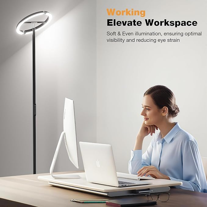 PreeOtti Floor Lamps for Living Room, 40W/2400LM Rotatable LED Floor Lamp with Touch & Remote Control, 70" Tall Standing Lamp Stepless Dimmable, Modern Torchiere Corner Lamp for Bedroom, Office