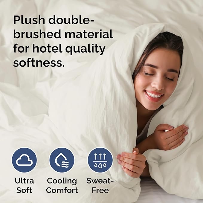 Duvet Cover Full Size Set - Extra Soft Full Size Duvet Cover 80 x 90 with 2 Pillow Shams - Hotel Luxury Quality Easy Care and Fade Free w/Zipper Closures & Ties - Comfy Breathable Bedding Set (Ivory)