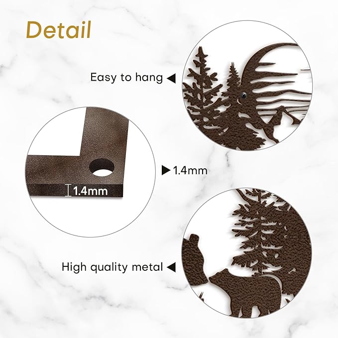 SIGNLEADER Metal Wall Art Decor Bear, Pine, Mountains Minimalist Modern Abstract Wall Sculpture Hangings Home Decoration for Living Room, Bedroom, Bathroom, Kitchen, Outdoor - 18" Bronze