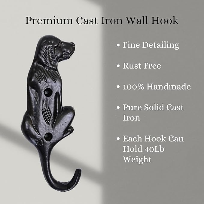 Set of 3 Cast Iron Dog Shape Coat Hooks Wall Art Decor-Dog Shape Hangers and Key Holder-Clothes Rack and Backpack Hanger-Coat Hooks Home Decor for Storage, Living Room, Hallway, Office