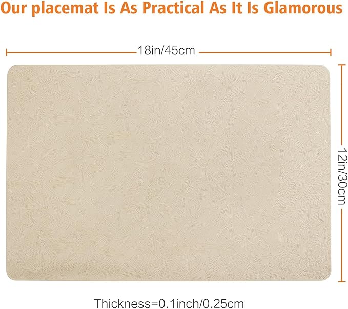 Vinyl Placemats Set of 4 Heat Resistant Easy Clean Non-Slip Place Mats for Dining Table Faux Leather Waterproof Stain Resistant Wipeable Washable PVC Table Mats(4, Beige)