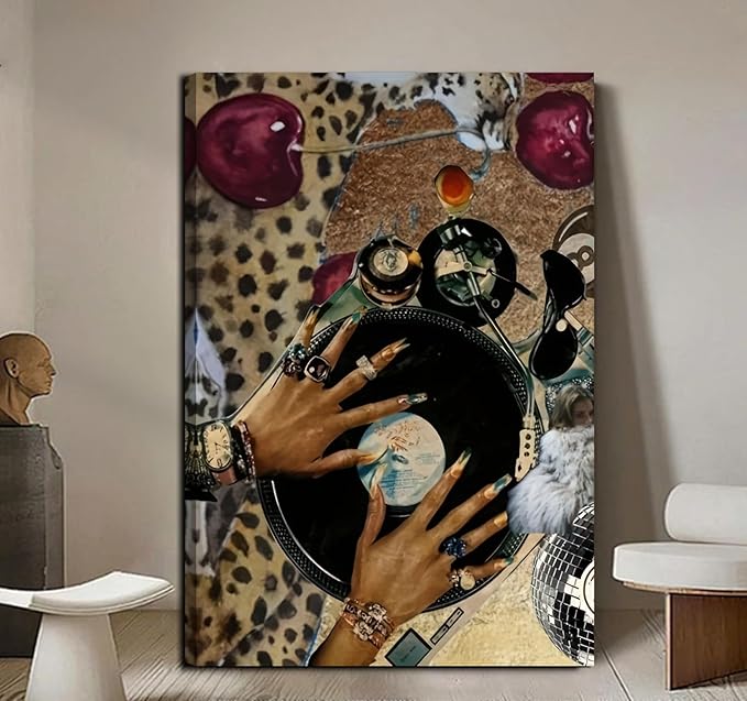 3 Pcs Leopard Wall Art , Black Woman Cheetah Print Room Posters Print Lucky 8 Ball Art, Funky Women's Aesthetic Room Pictures Girls Dorm Canvas Wall Art Decor for Dorm, Apartments, Bathroom, Bedroom 16*24 in