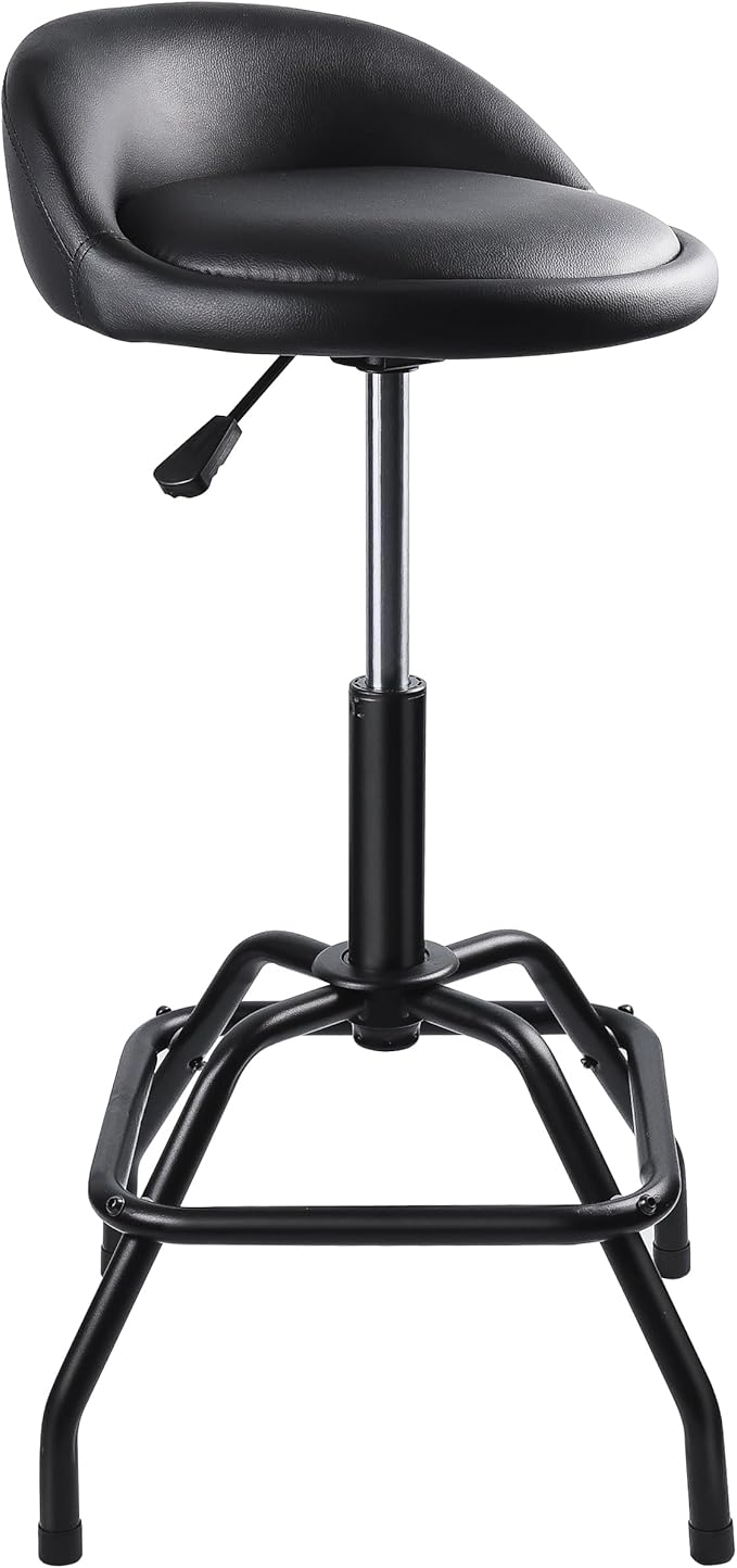 SMART JERRY - Garage Shop Stools, Counter Height Bar Stools, Swivel Barstools Height Adjustable, Work Bench Stool with Back, Kitchen Bar Height Chairs, Black (330lb Weight Capacity)