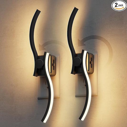 L LOHAS LED Night Light, 2 Pack Night Lights Plug into Wall, Modern Wall Sconces with Dusk to Dawn Sensor, Dimmable Wave Plug in Night Light, 3000K Soft White for Bedroom Living Room