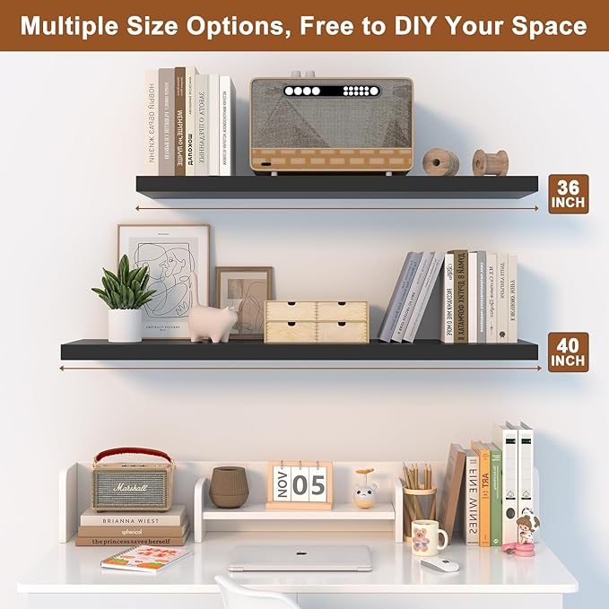 12 Inch Deep Floating Shelves for Wall 3 Pack Floating Shelfs Large Storage Space Wall Decor Display Shelf for Bathroom Living Room Bedroom Kitchen 23.8" W x 12" D x 1.2" H Black
