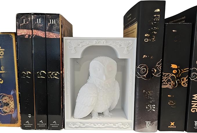 Dragons Awakening Book End – Fantasy Book Nook Insert for Dragon Readers – Unique Home Decor for Bookshelves & Libraries (White - Owl)