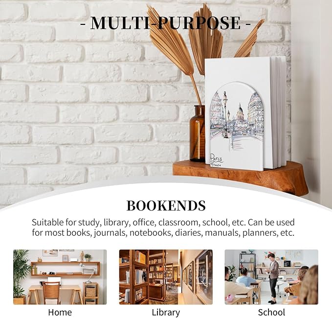 Paris Eiffel Tower Wood Bookends Stands Decorative Non-Slip Book Organizers for Home Office Desk Library School Study 1 Pair