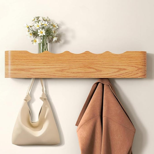 Coat Rack Wall Mount Entryway Organizer Modern Key Holder Wall Mount with Wooden Shelf Entryway Hooks for Bedroom Kitchen Hallway Bathroom for Hanging Coats Hats Dog Leashes Bags Towels