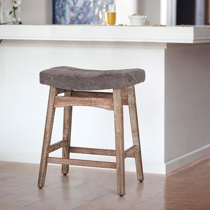 Sophia & William Counter Height Bar Stools for Kitchen Island, 24" Counter Stools with Solid Wood Legs,Vintage Linen Seat Upholstered Farmhouse Bar Stools,Grey,1PC