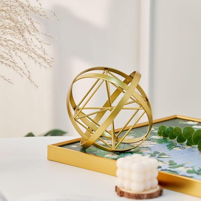 7 inches Metal Geometric Abstract Sculpture， Metal Geometric Sculpture Decor Sphere, Tabletop Decor for Living Room,Study,Bedroom,Modern Home Decor Accents