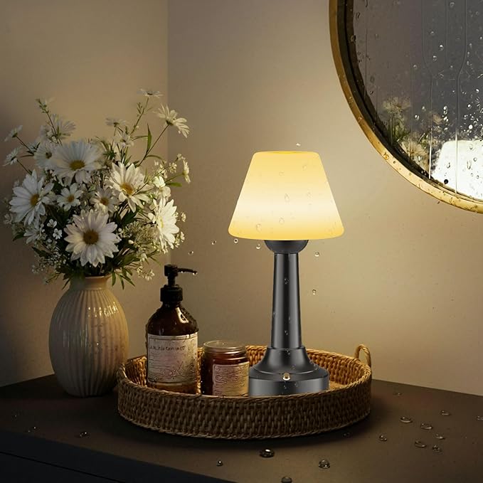 TRRMEZY Cordless Shower Lamp Waterproof, 18-Hour Rechargeable Battery Operated Outdoor Lamp, Dimmable Touch Table Lamp, IP65 Wireless LED Night Light for Bathroom Patio Camping Restaurant Bar Home